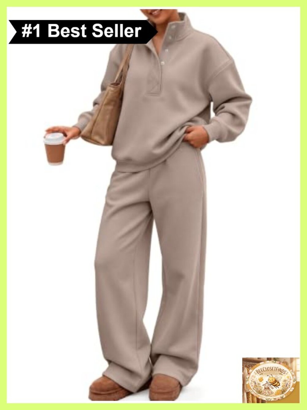 Oversized 2 Piece Sweatsuit Set Cotton Polyester Fleece Snap Mock Neck